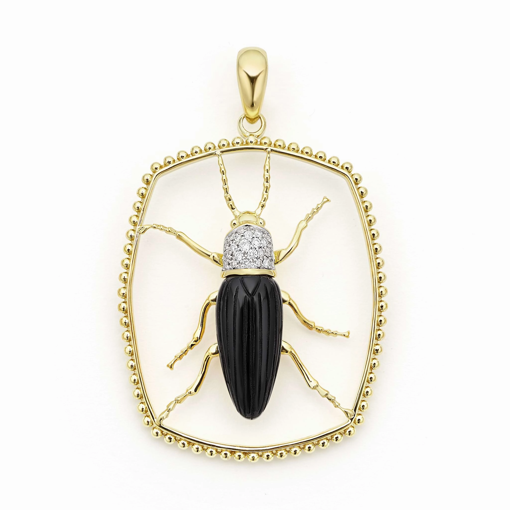 Studio 18K Gold Onyx and Diamond Beetle Pendant