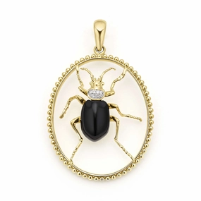 Studio 18K Gold Onyx and Diamond Beetle Pendant