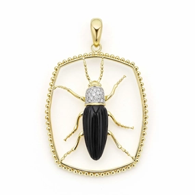 Studio 18K Gold Onyx and Diamond Beetle Pendant