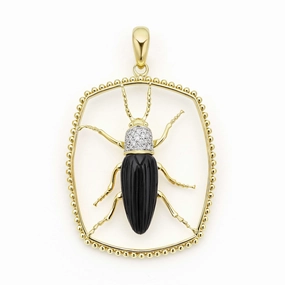 Studio 18K Gold Onyx and Diamond Beetle Pendant