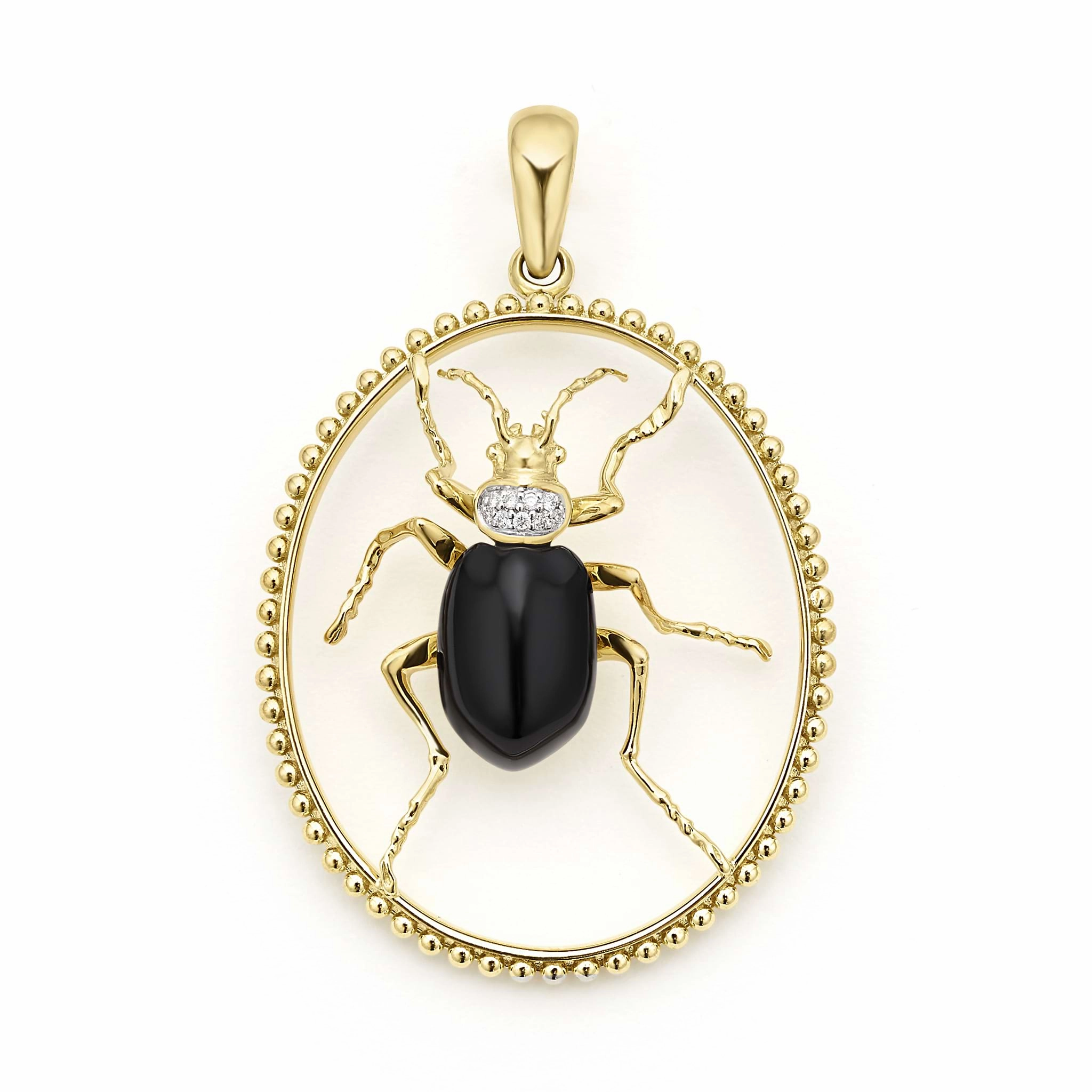 Studio 18K Gold Onyx and Diamond Beetle Pendant