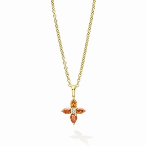 Studio 18K Gold Orange Sapphire and Diamond Flower Pendant Necklace