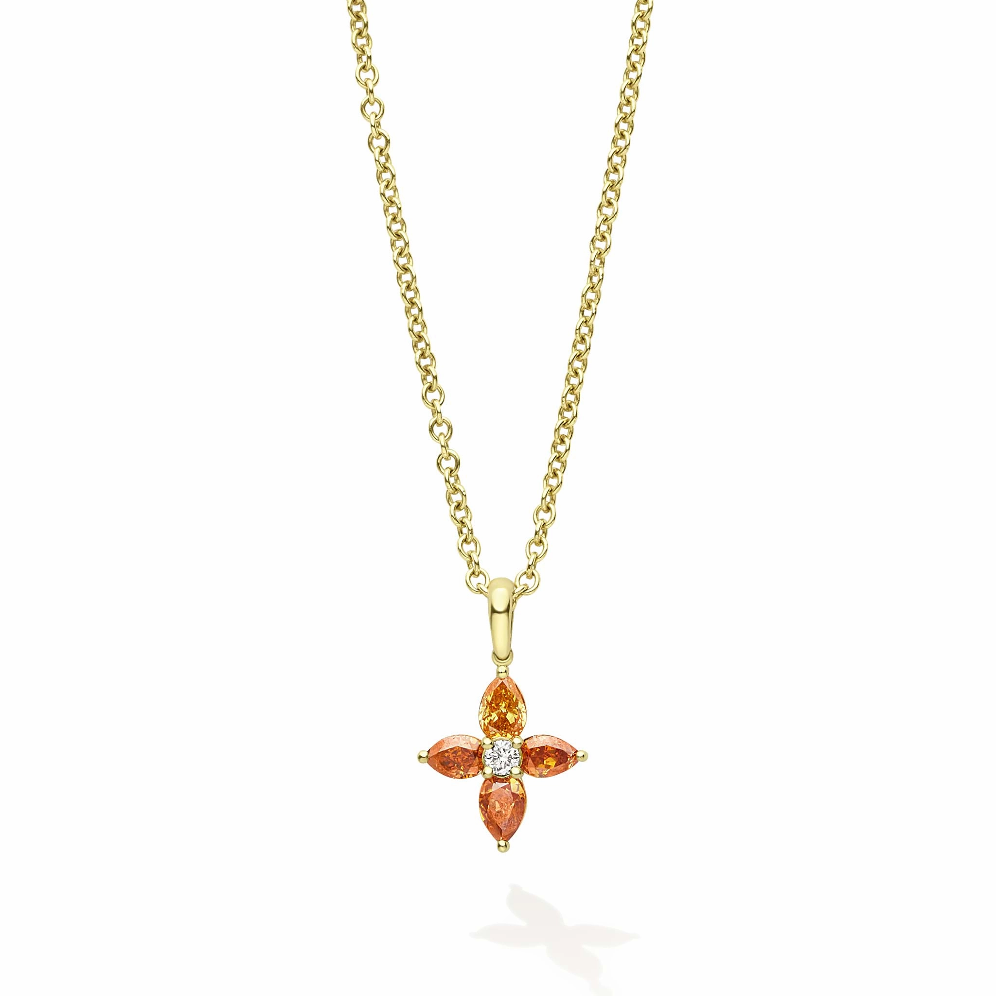 Studio 18K Gold Orange Sapphire and Diamond Flower Pendant Necklace
