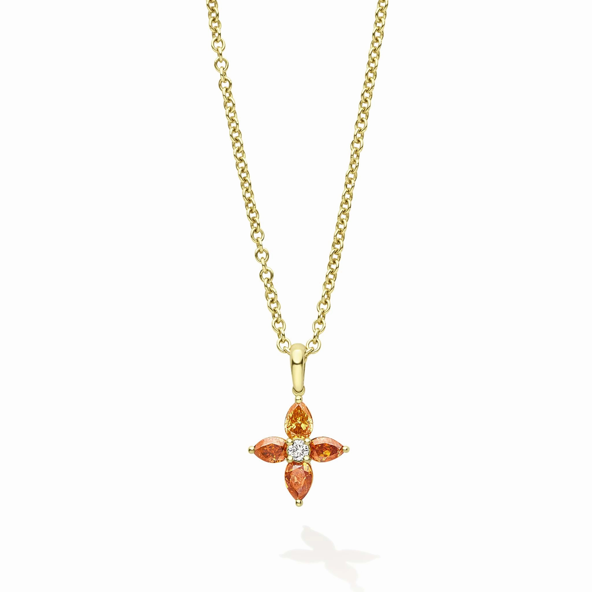Studio 18K Gold Orange Sapphire and Diamond Flower Pendant Necklace
