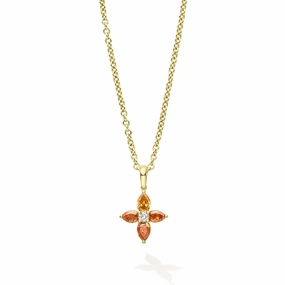 Studio 18K Gold Orange Sapphire and Diamond Flower Pendant Necklace