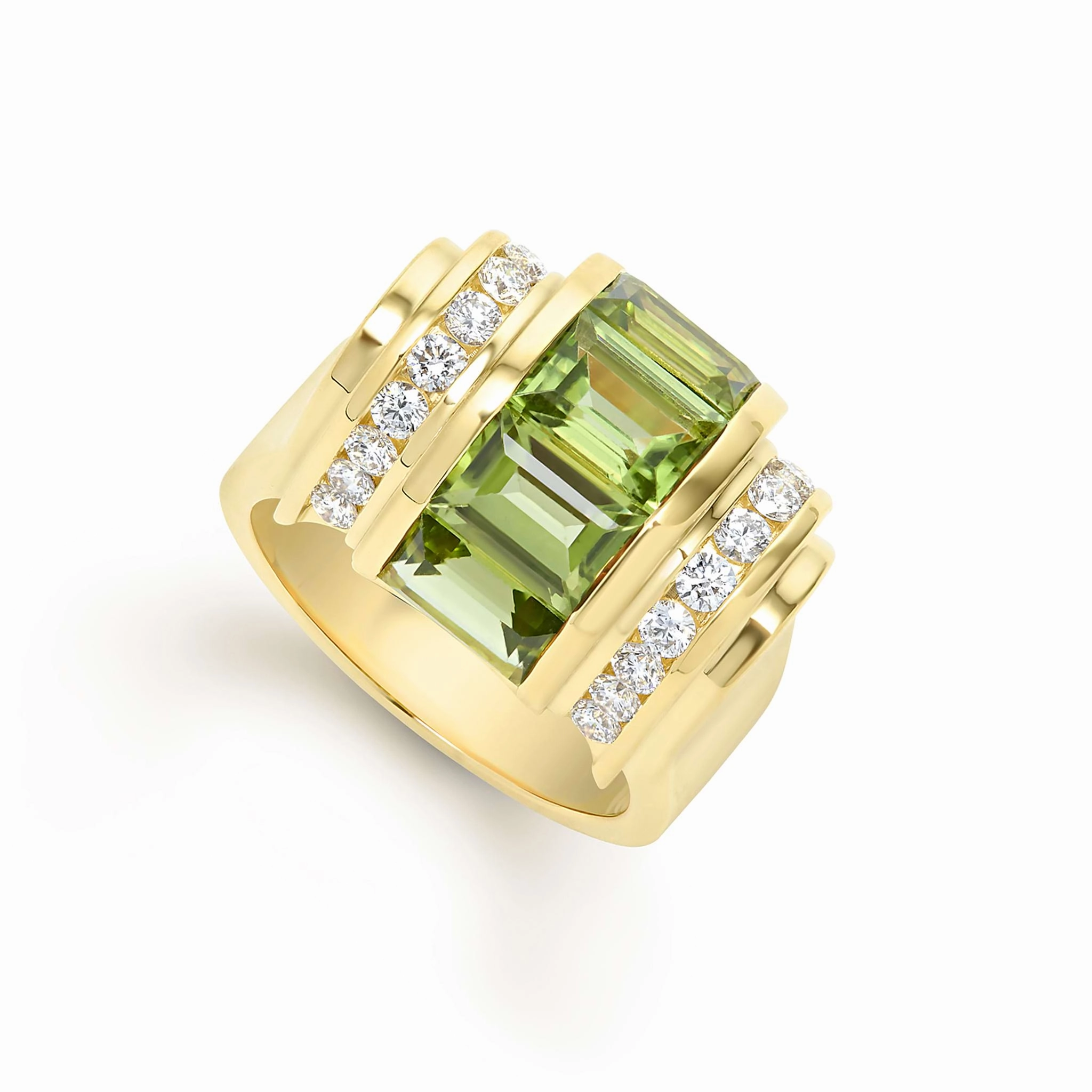 Studio 18K Gold Peridot and Diamond Ring