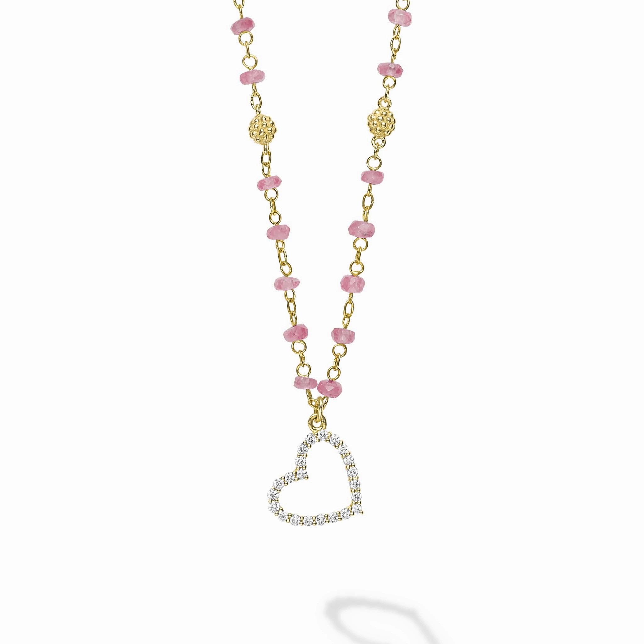 Studio 18K Gold Pink Sapphire and Diamond Heart Necklace