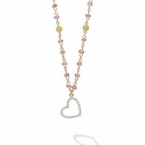 Studio 18K Gold Pink Sapphire and Diamond Heart Necklace