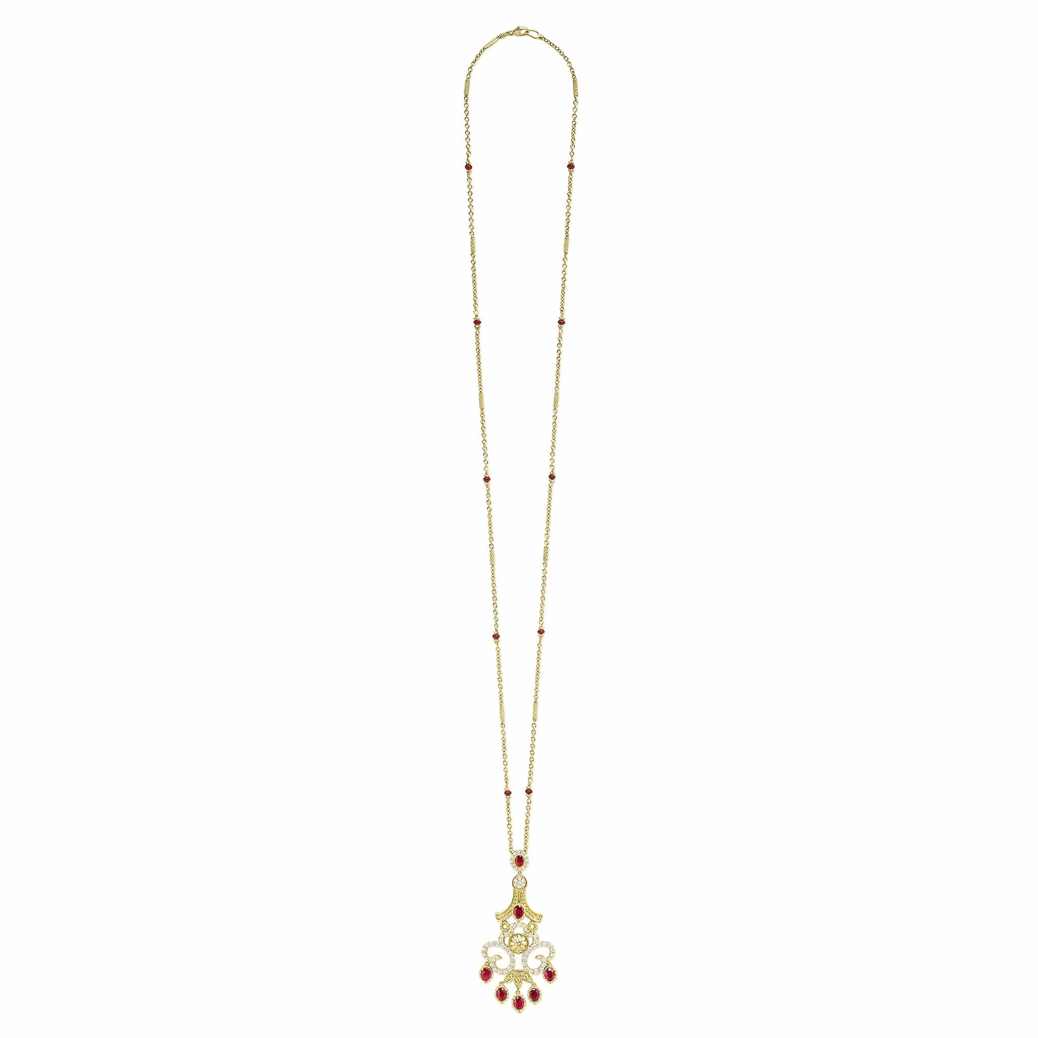 Studio 18K Gold Ruby and Diamond Chandelier Necklace
