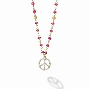 Studio 18K Gold Ruby and Diamond Peace Necklace