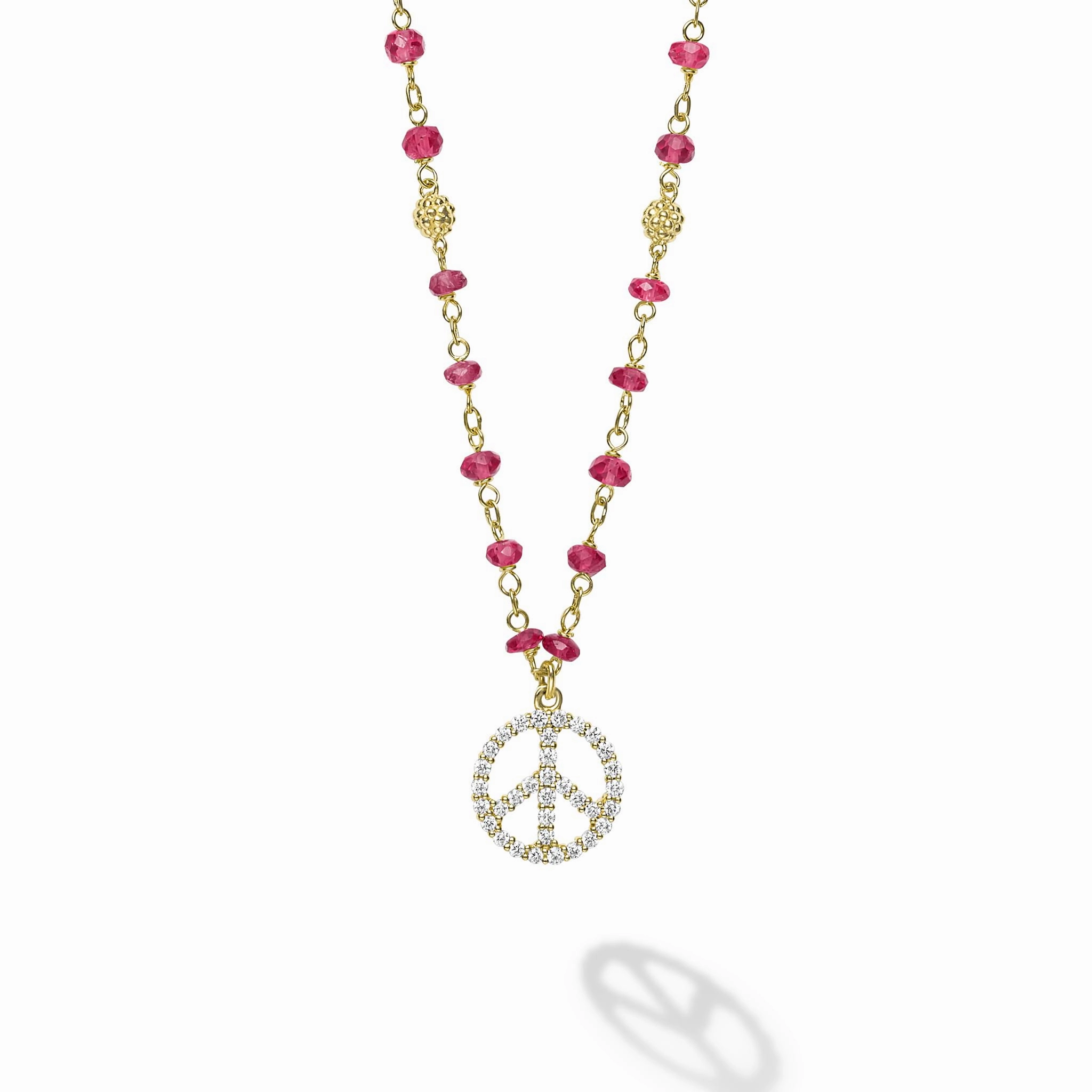 Studio 18K Gold Ruby and Diamond Peace Necklace