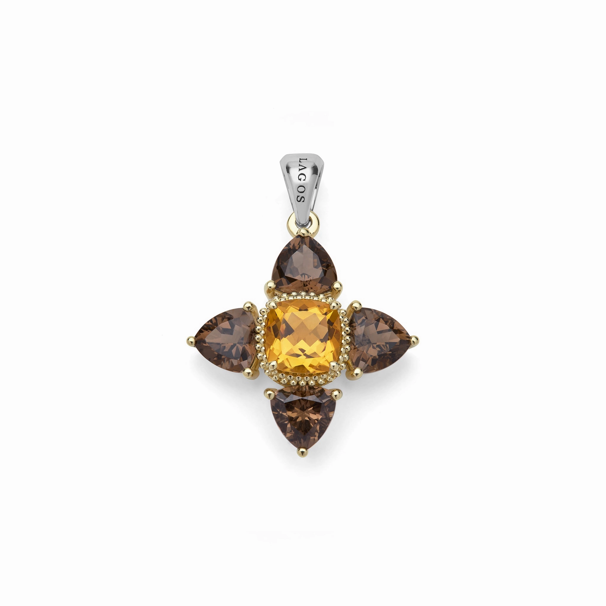 Studio Two-Tone Smokey Quartz and Citrine Floral Pendant