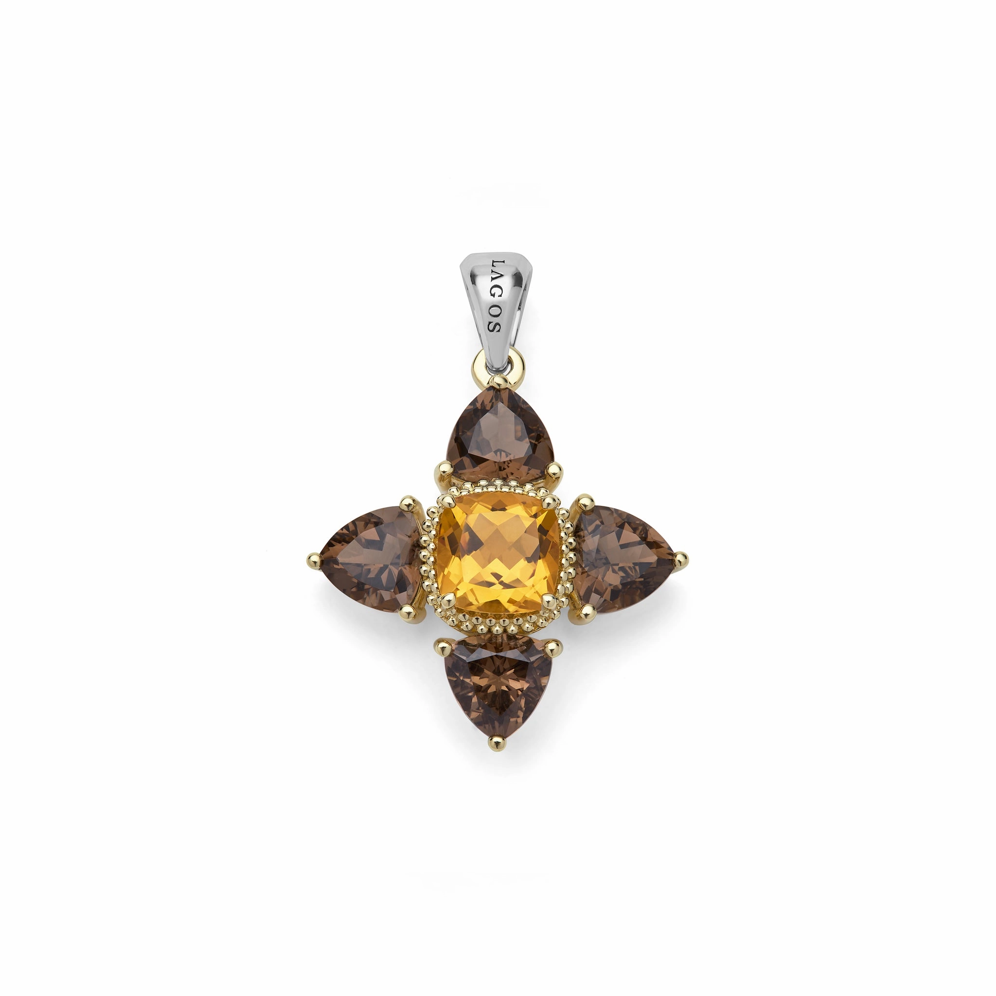 Studio Two-Tone Smokey Quartz and Citrine Floral Pendant