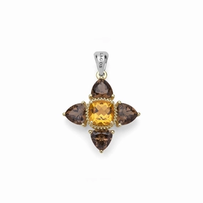 Studio Two-Tone Smokey Quartz and Citrine Floral Pendant