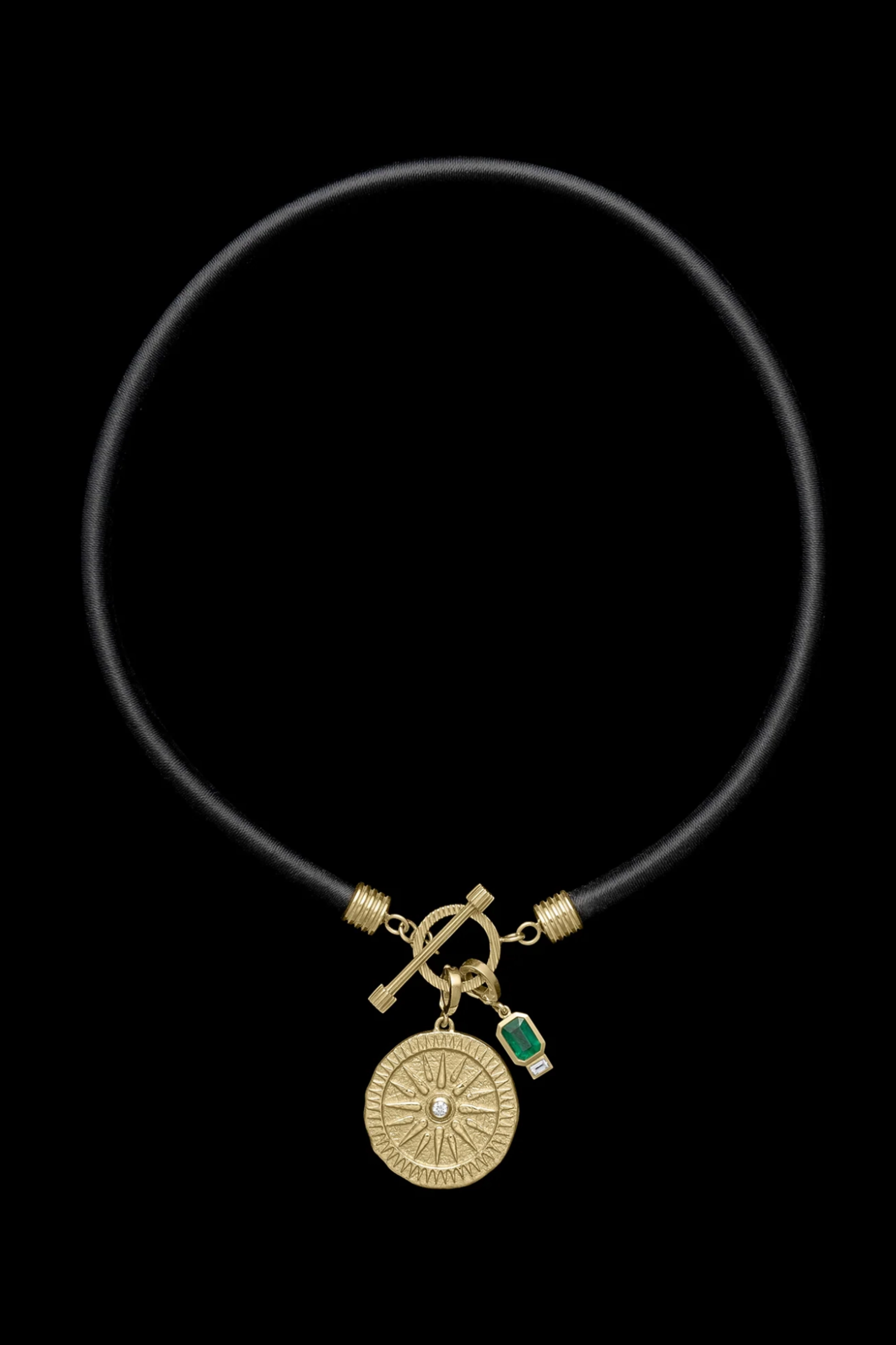 Sunburst Large Diamond Coin Charm, Yellow Gold