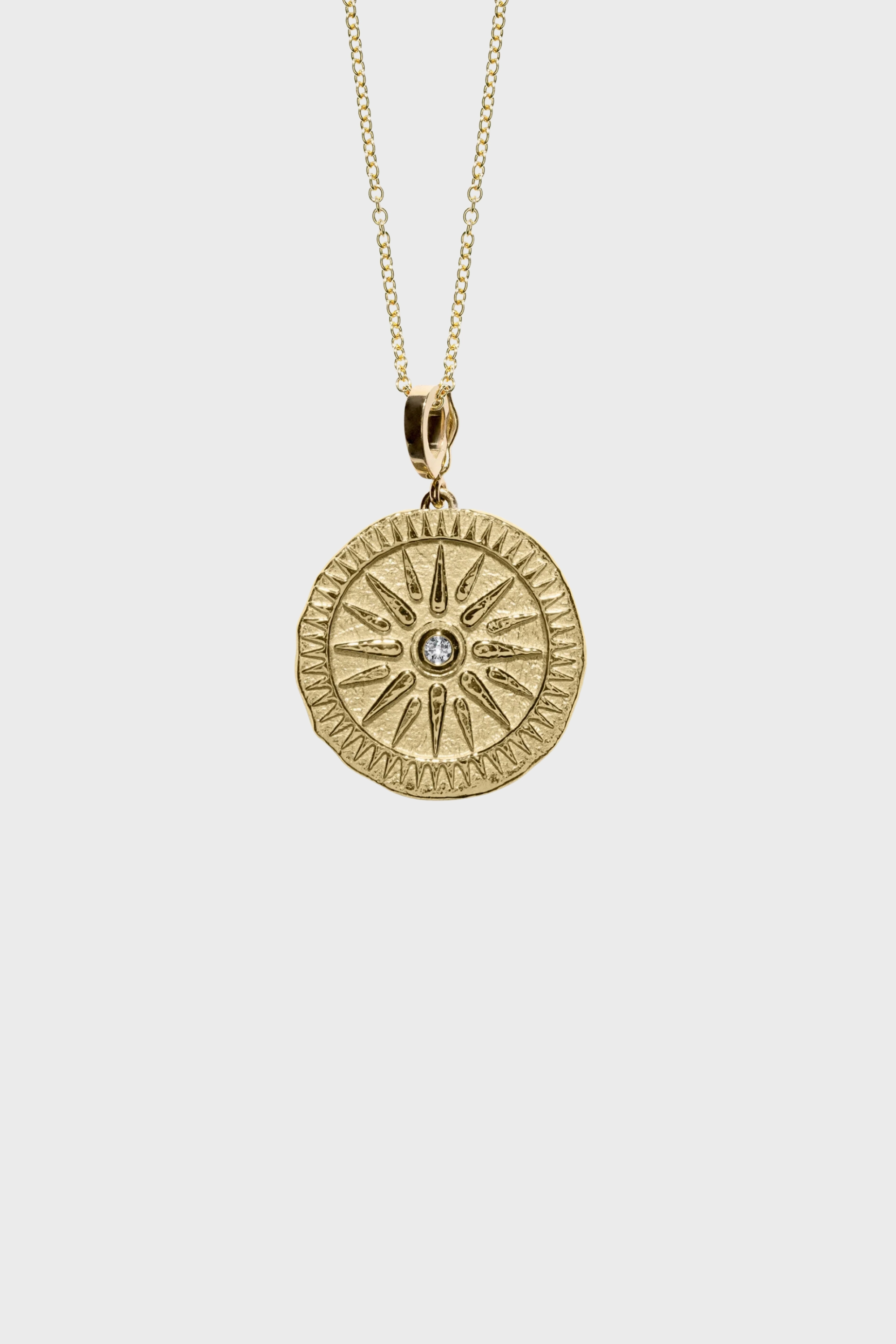 Sunburst Large Diamond Coin Charm, Yellow Gold