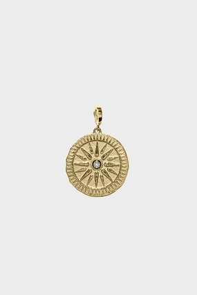Sunburst Large Diamond Coin Charm, Yellow Gold
