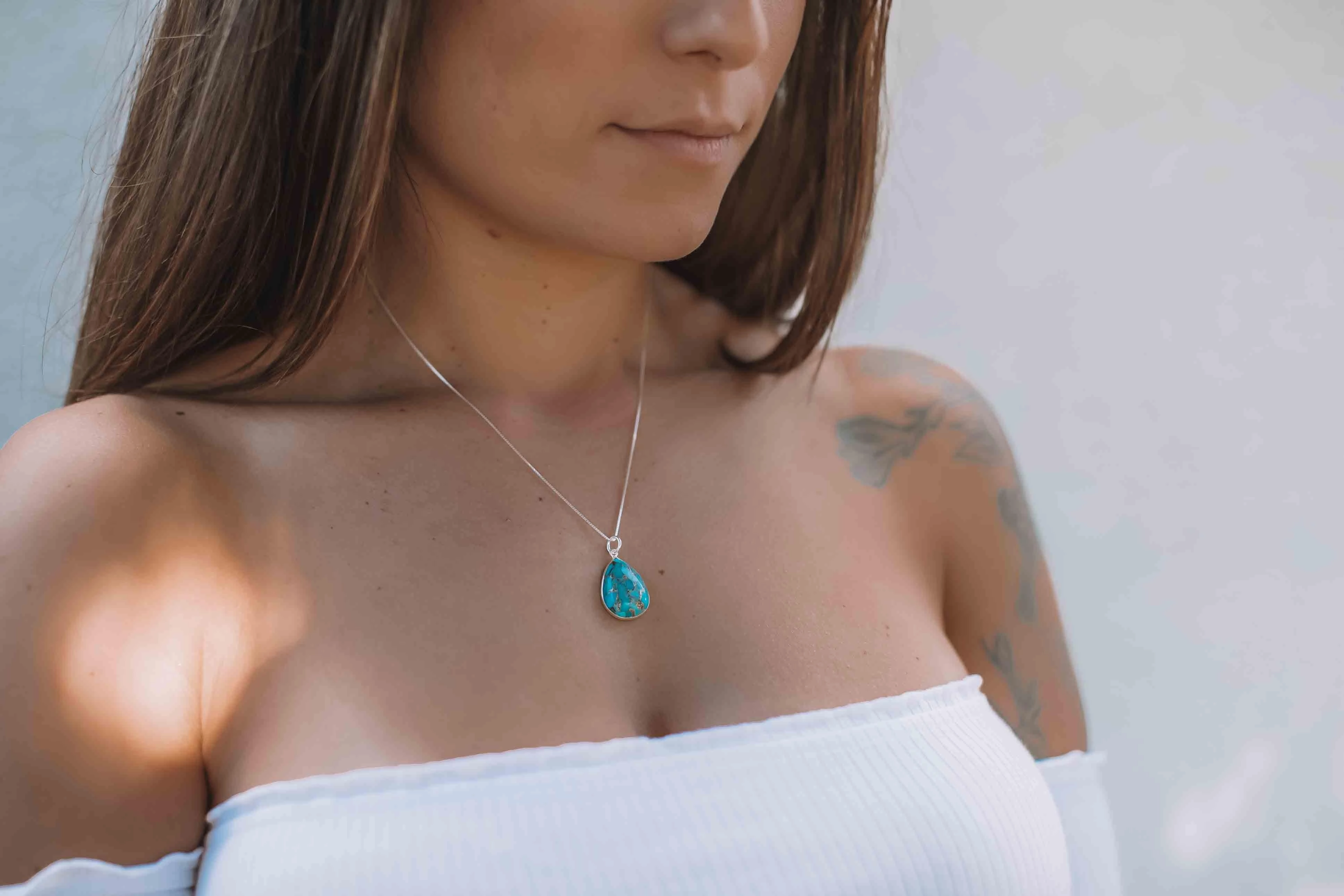 Suy Gemstone Necklace ~ Aqua Chalcedony ~ Sterling Silver 925~MN012