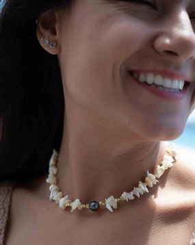 Tahitian Pearl & Mother-of-Pearl Choker ~ Sterling Silver 925 or Gold Filled~ Choker ~ MN065