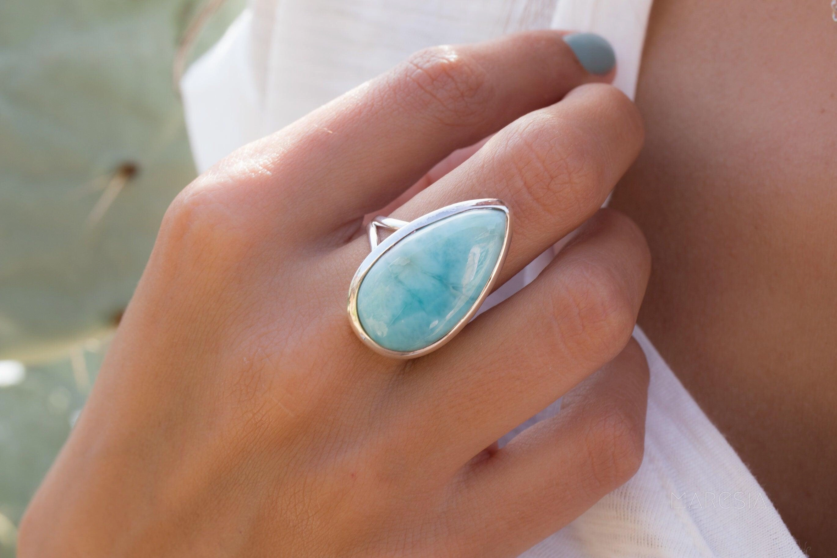 Tamar Larimar Ring ~  Sterling Silver 925 ~ MR275