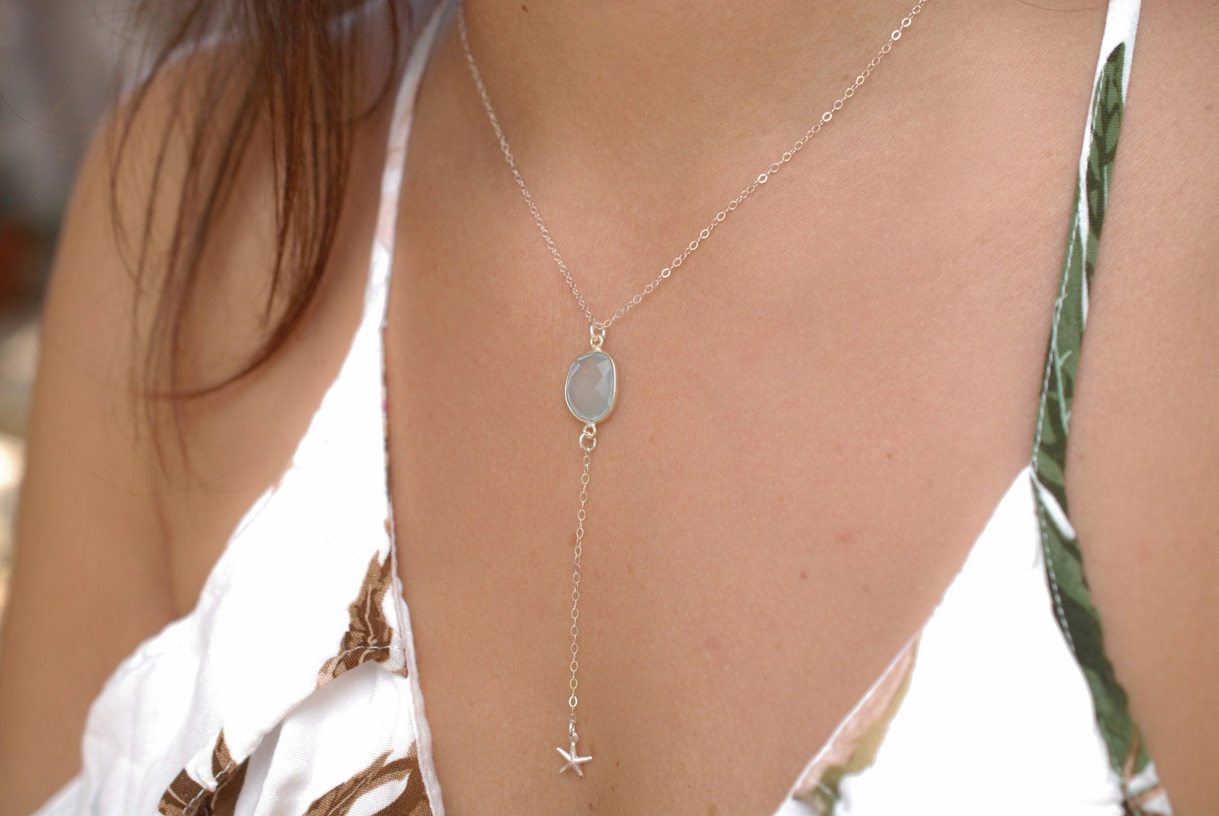 Teal Chalcedony Necklace ~ Sterling Silver 925 ~MN040