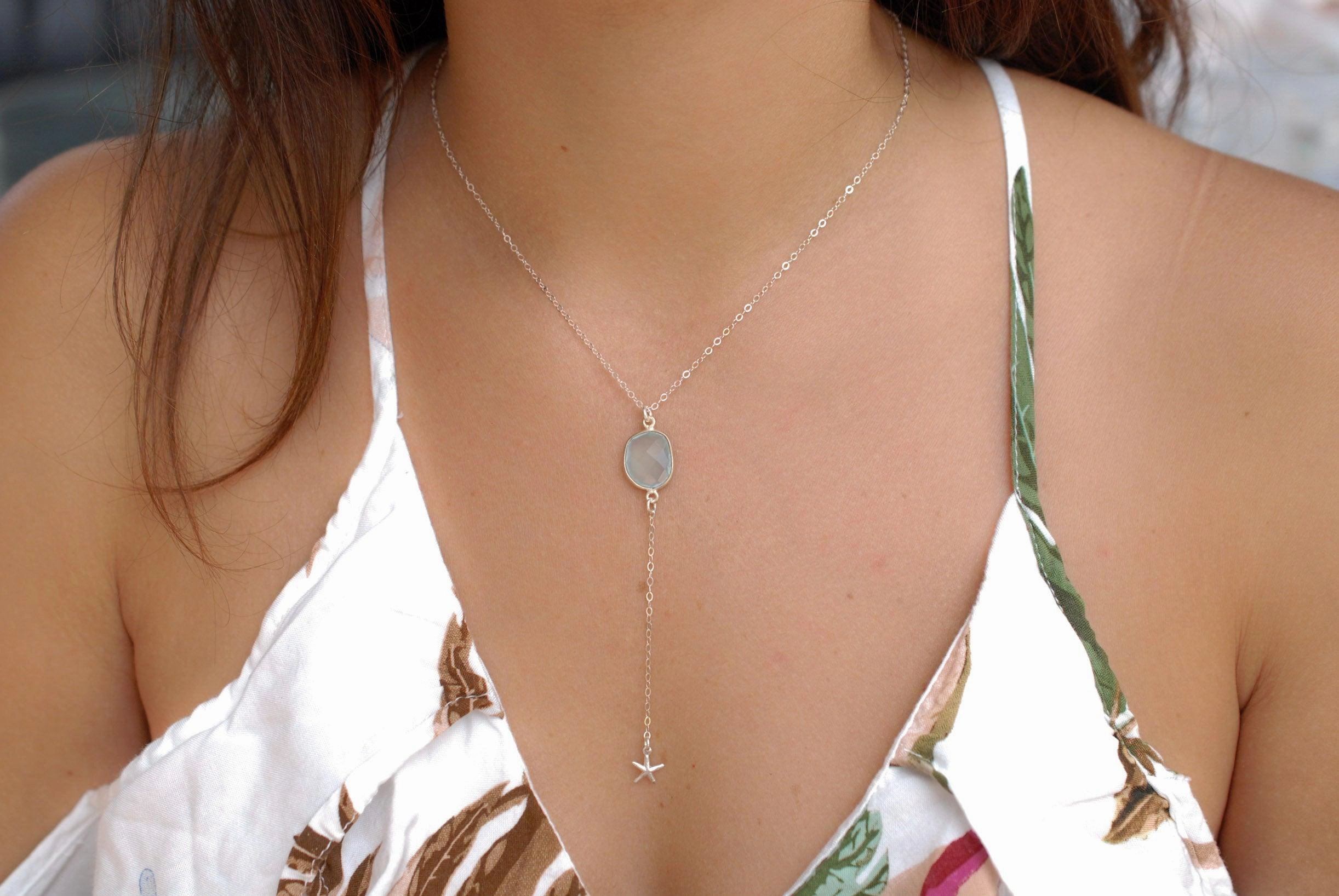 Teal Chalcedony Necklace ~ Sterling Silver 925 ~MN040
