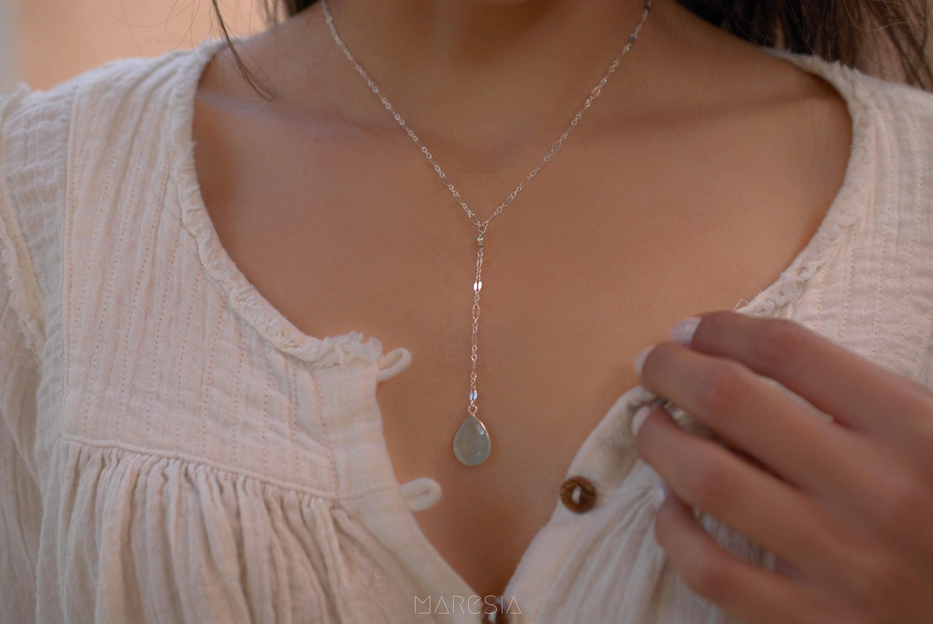 Teal Chalcedony Necklace ~ Sterling Silver 925 or Gold Filled~MN043