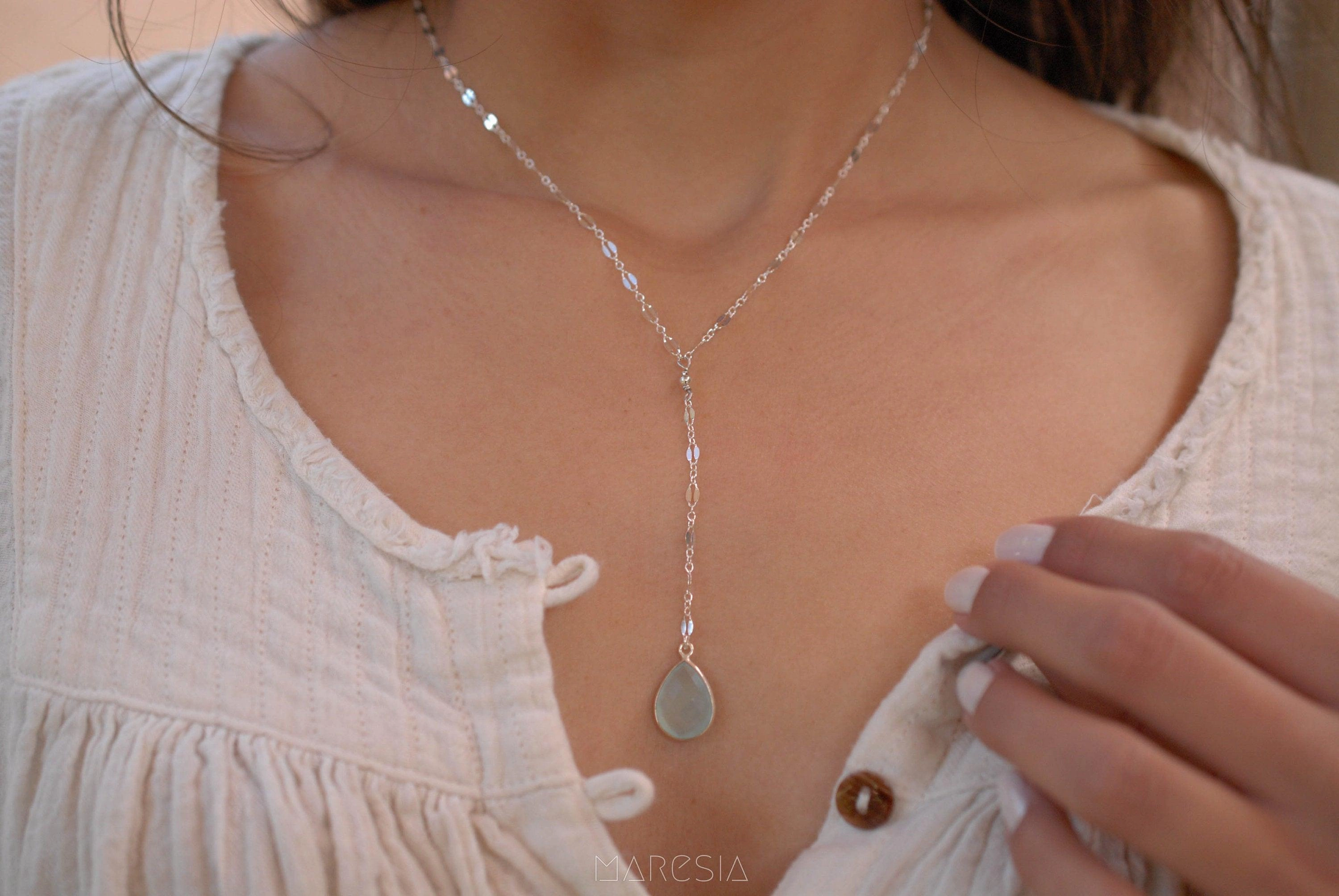 Teal Chalcedony Necklace ~ Sterling Silver 925 or Gold Filled~MN043
