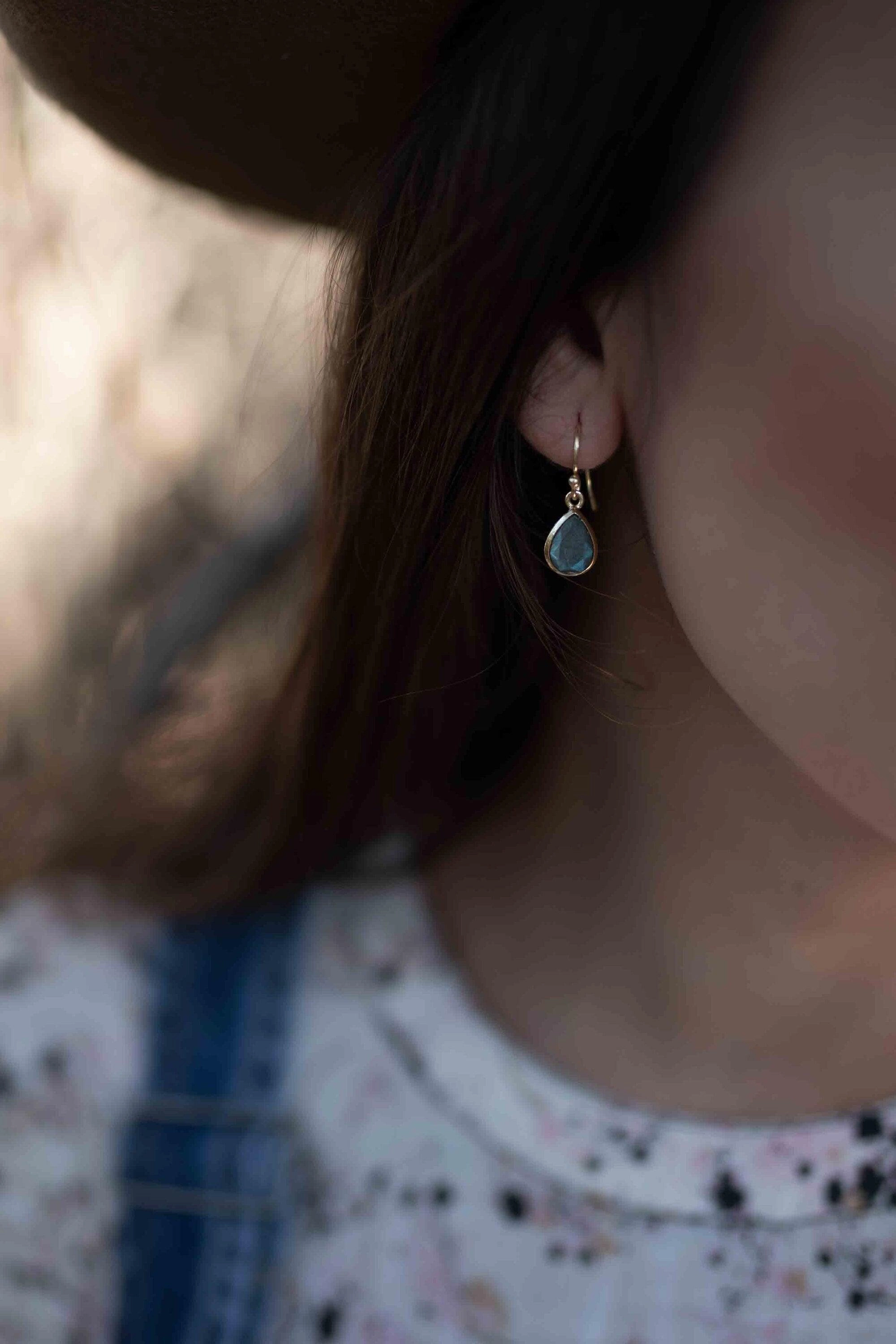 Tear Drop Earrings ~ 18k Gold Plated ~ Labradorite ~ ME187