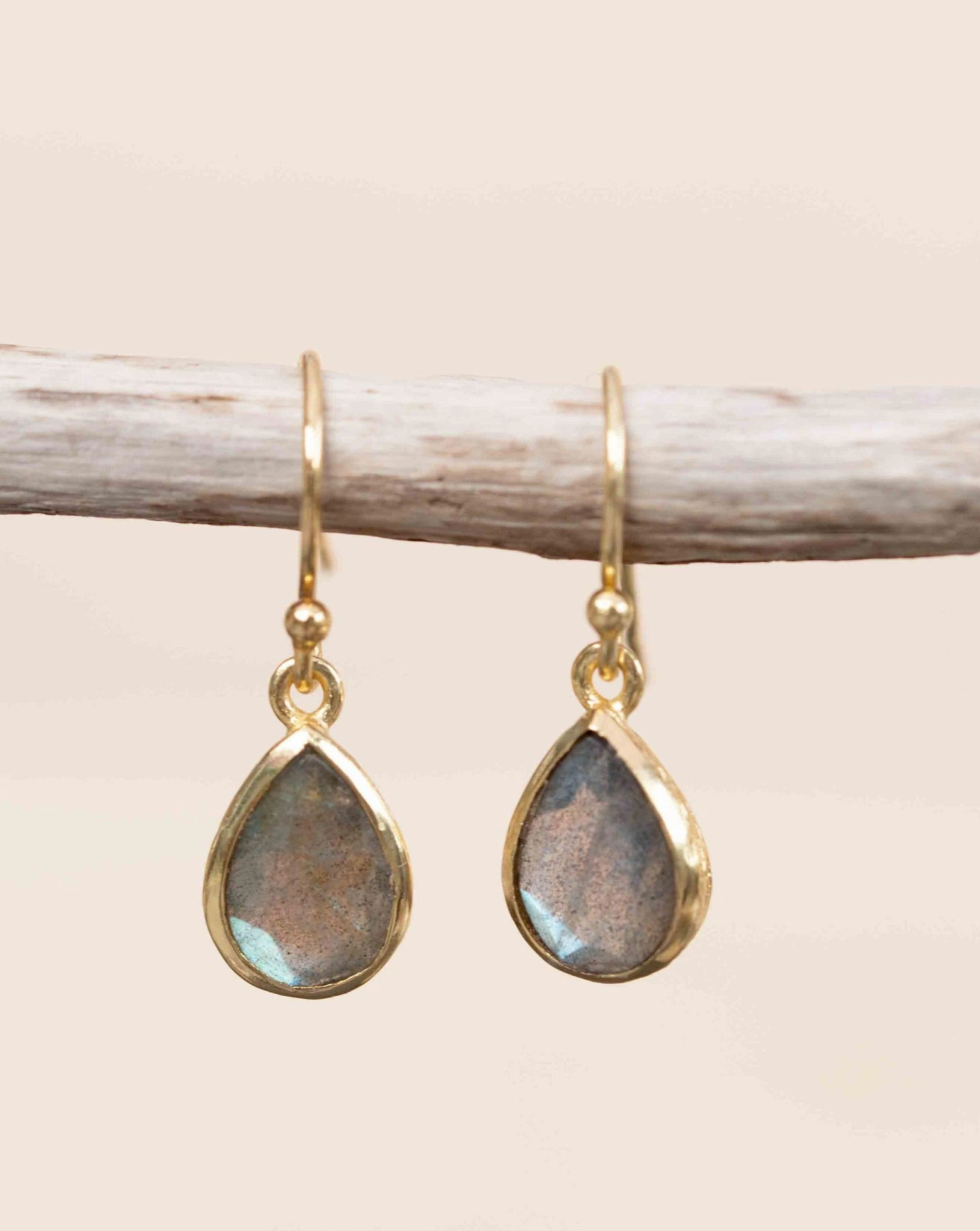 Tear Drop Earrings ~ 18k Gold Plated ~ Labradorite ~ ME187