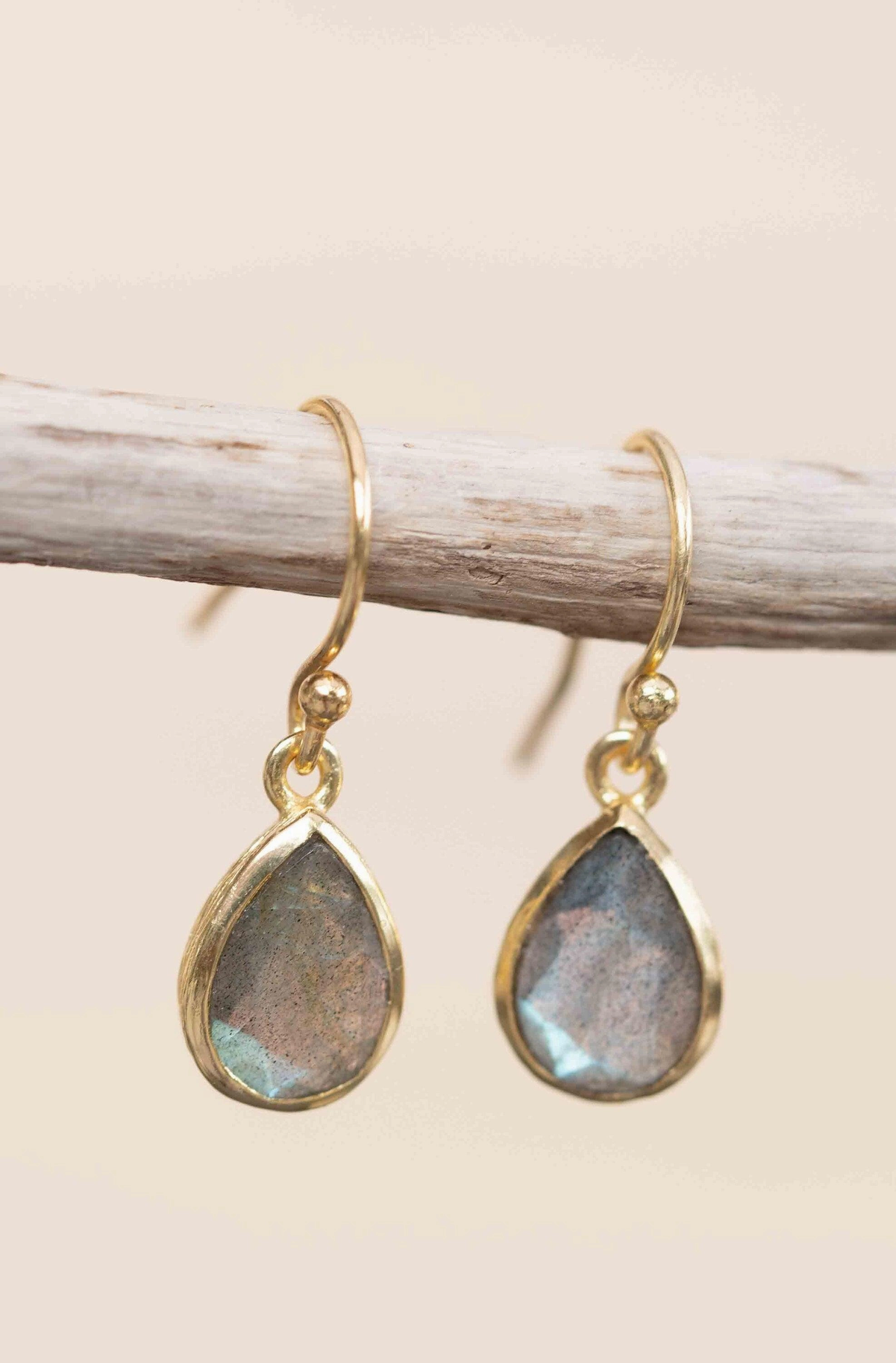 Tear Drop Earrings ~ 18k Gold Plated ~ Labradorite ~ ME187