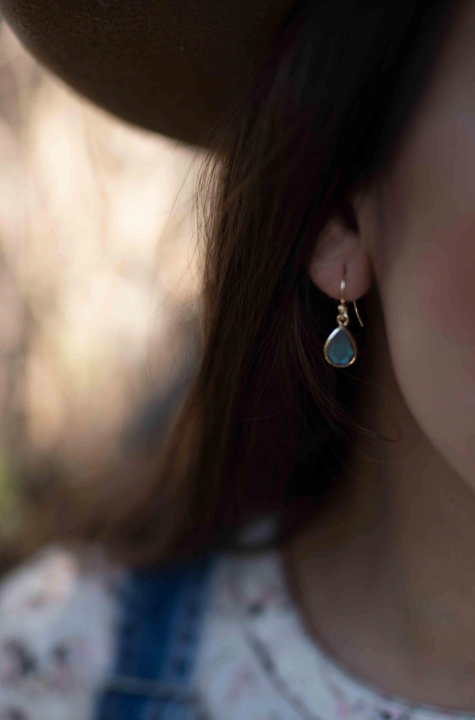 Tear Drop Earrings ~ 18k Gold Plated ~ Labradorite ~ ME187