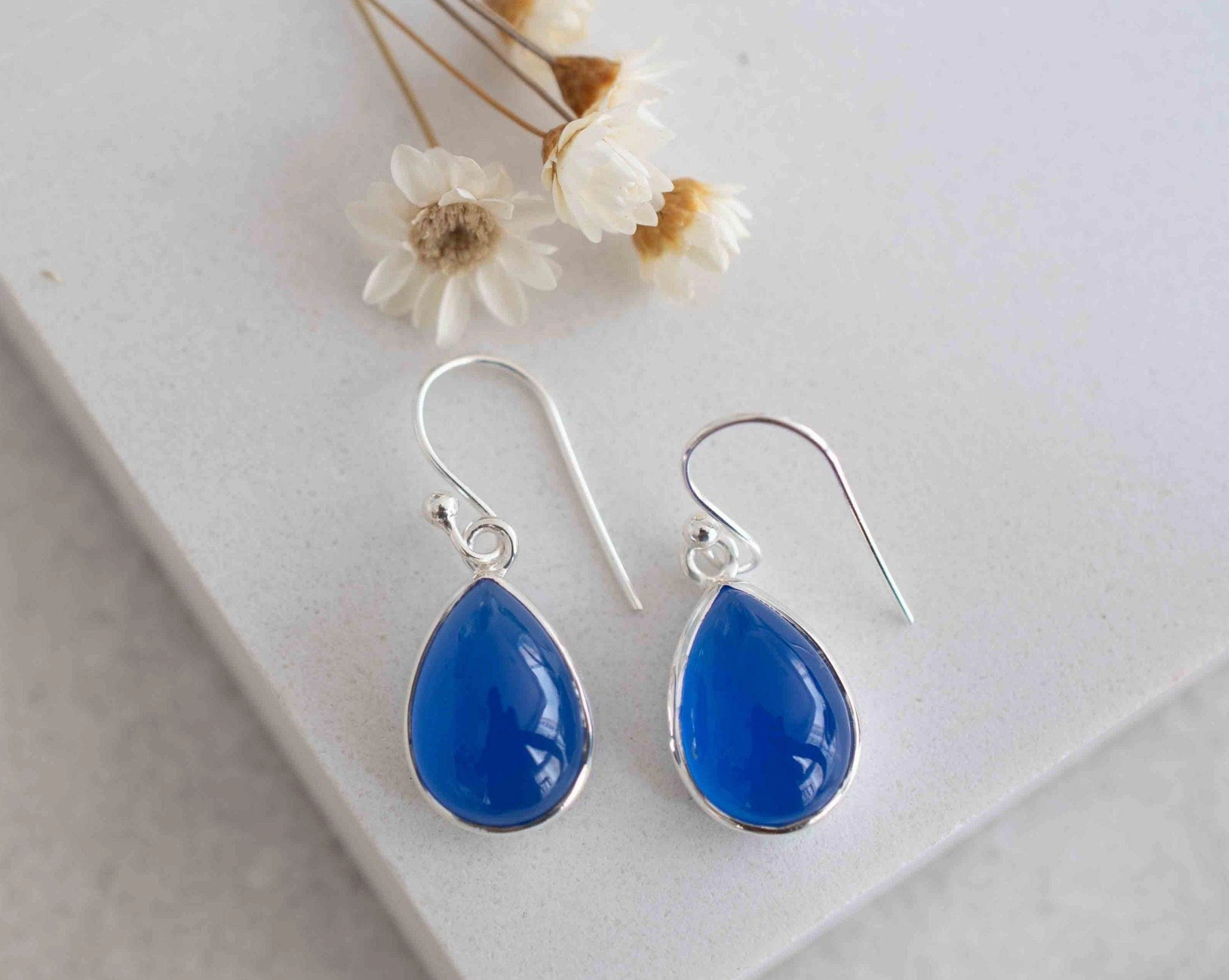 Tear Drop Earrings~ Sterling Silver ~Blue Chalcedony ~ME140
