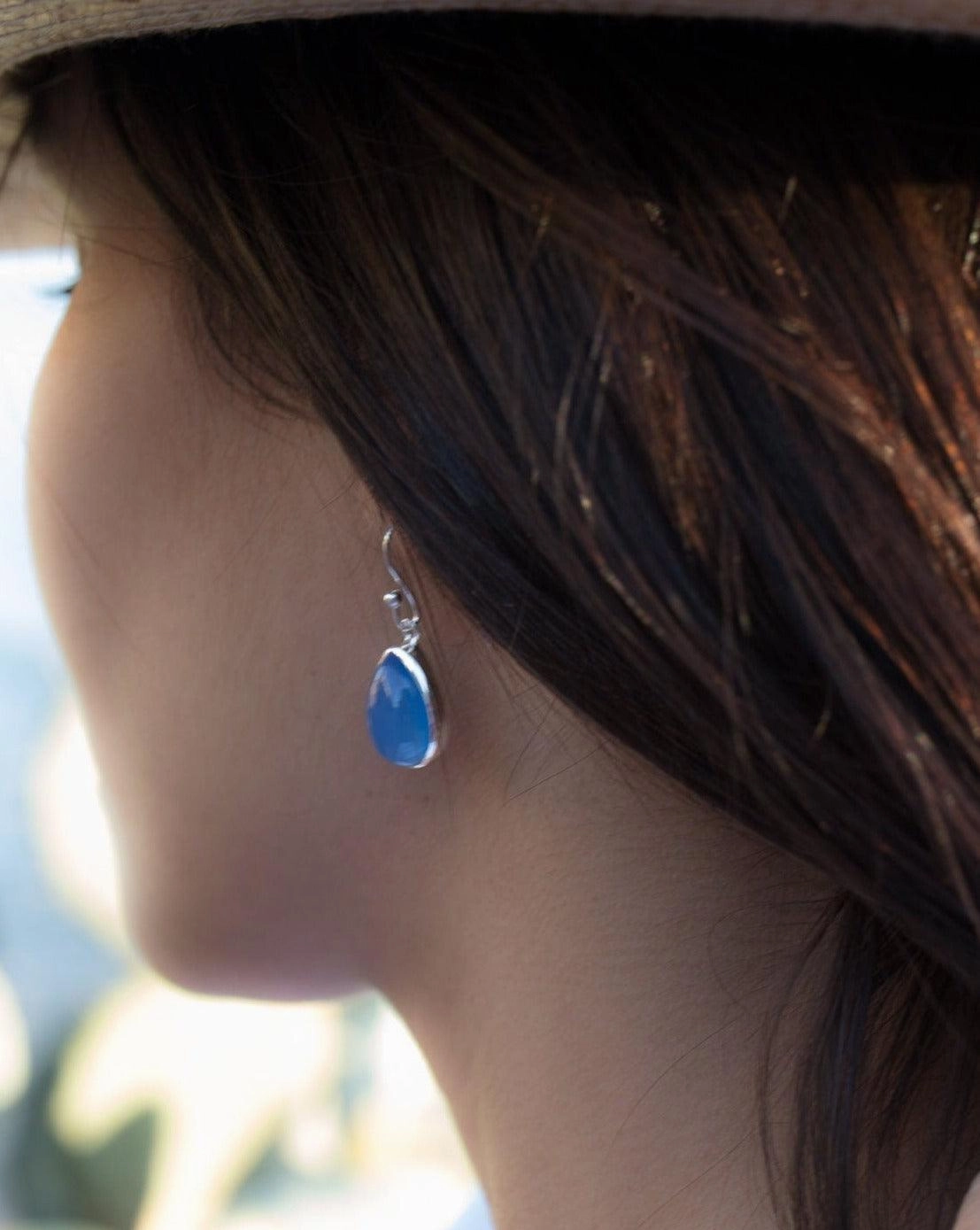 Tear Drop Earrings~ Sterling Silver ~Blue Chalcedony ~ME140