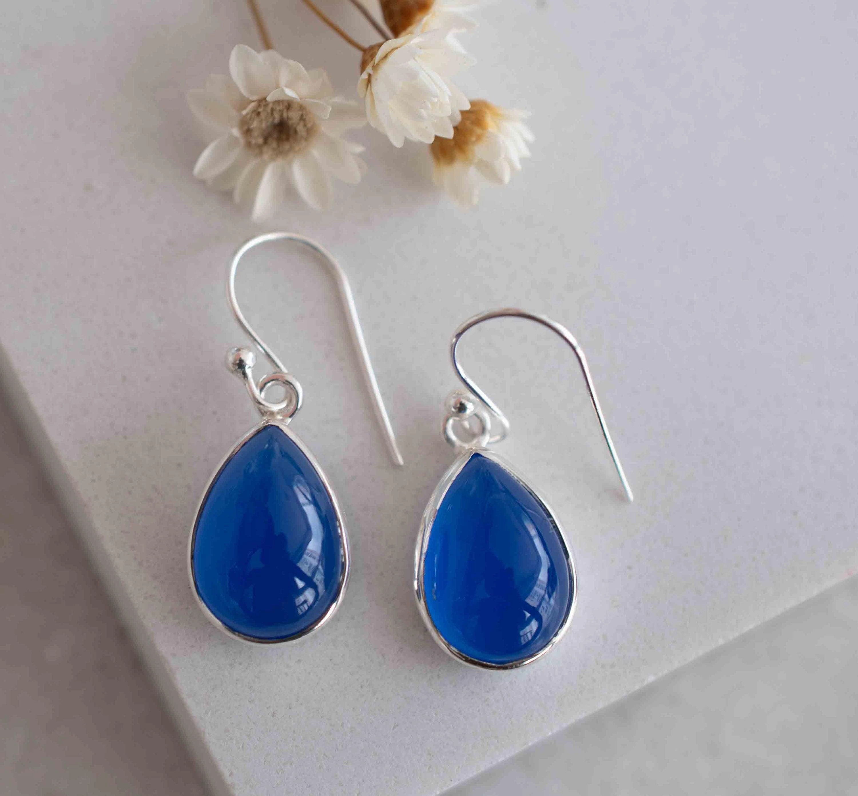 Tear Drop Earrings~ Sterling Silver ~Blue Chalcedony ~ME140
