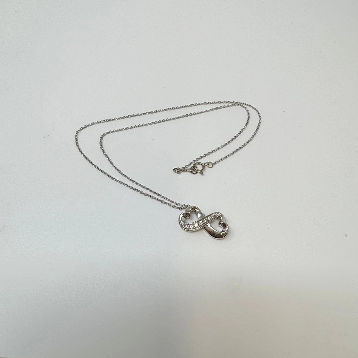 Tiffany & Co. 18K White Gold Diamond Infinity Loving Heart Pendant Necklace