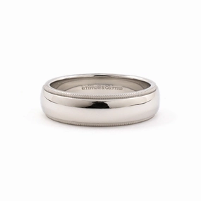 Tiffany Men's Platinum Beaded-Edge Wedding Band