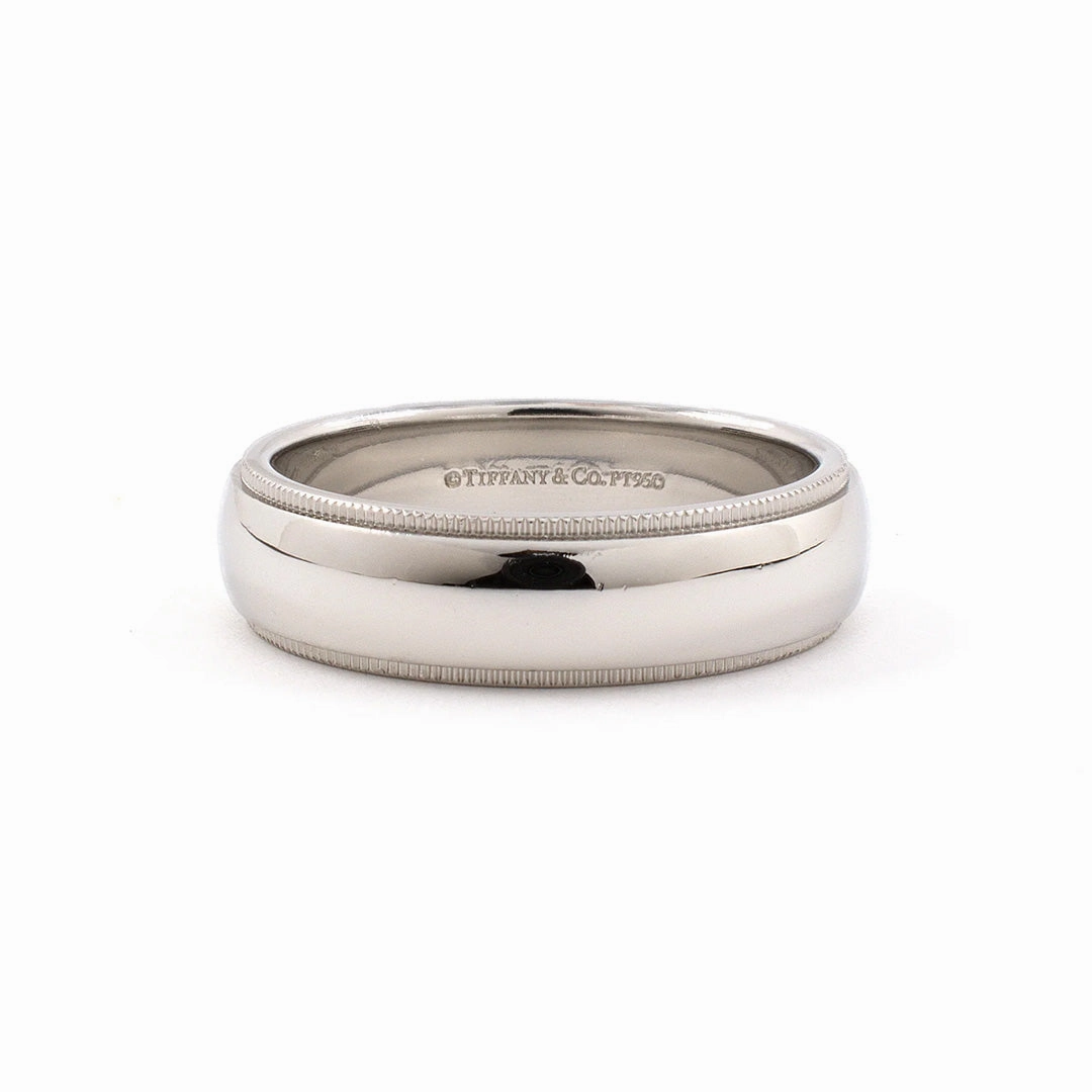 Tiffany Men's Platinum Beaded-Edge Wedding Band