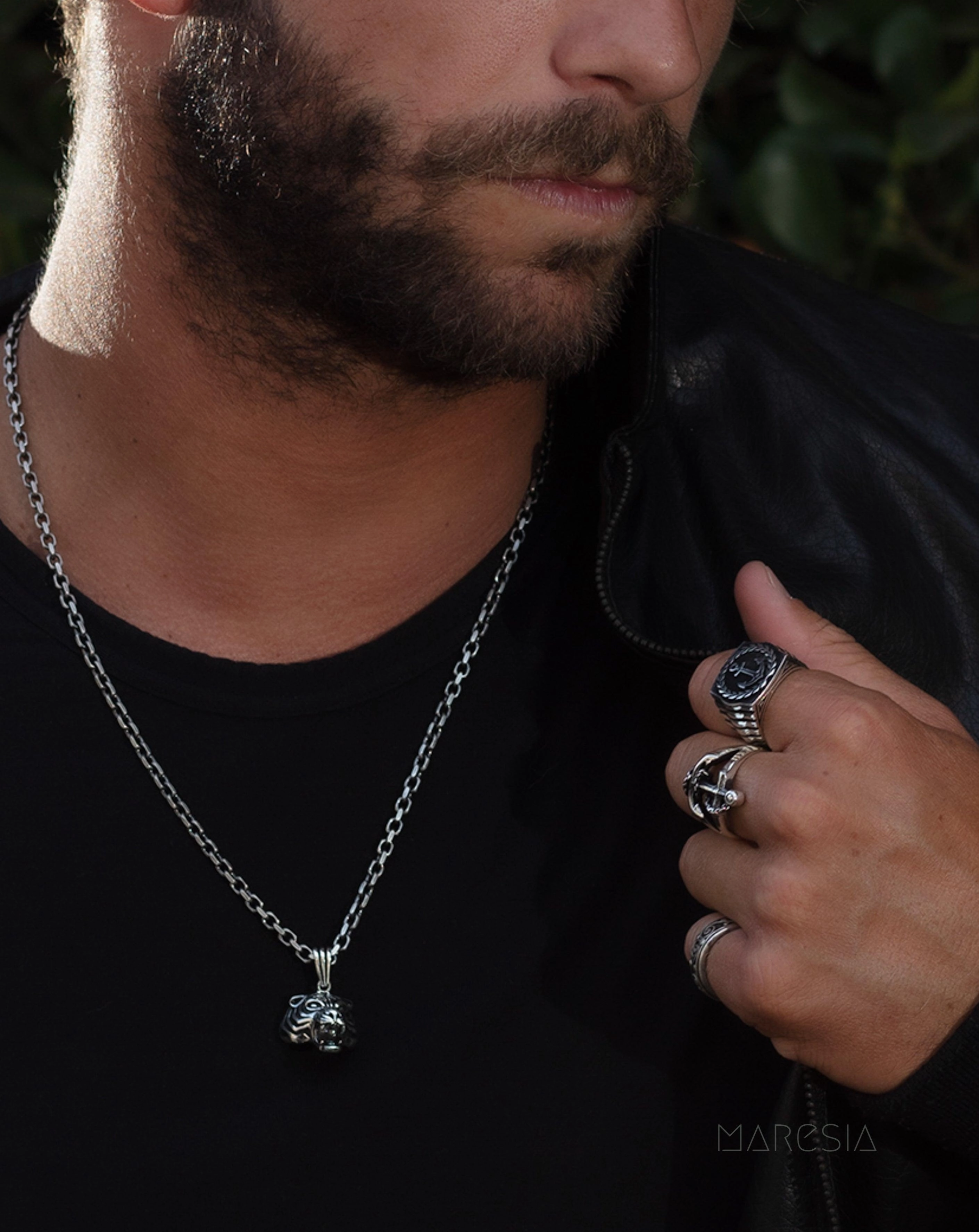 Tiger Men's Pendant ~ Sterling Silver 925 ~