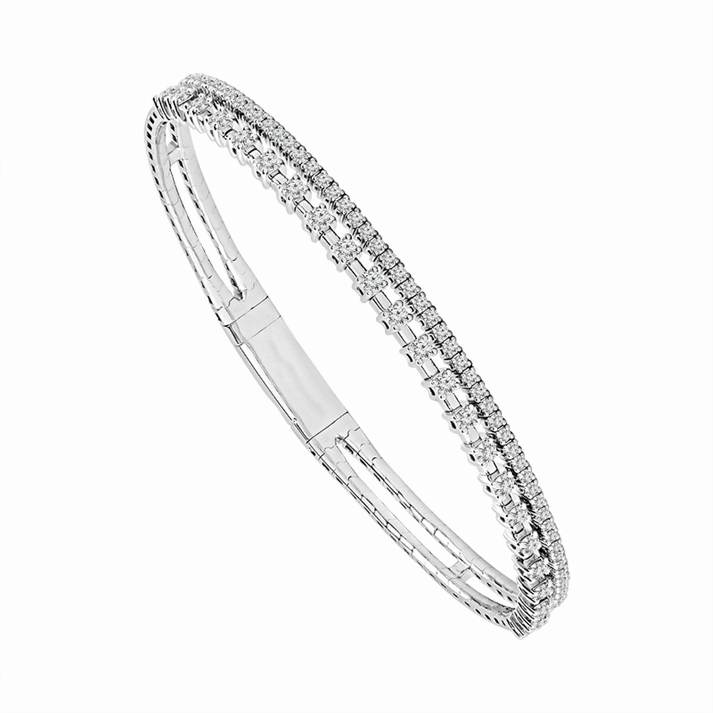 Titanium And 14K White Gold Double Row Diamond Flexie Bracelet