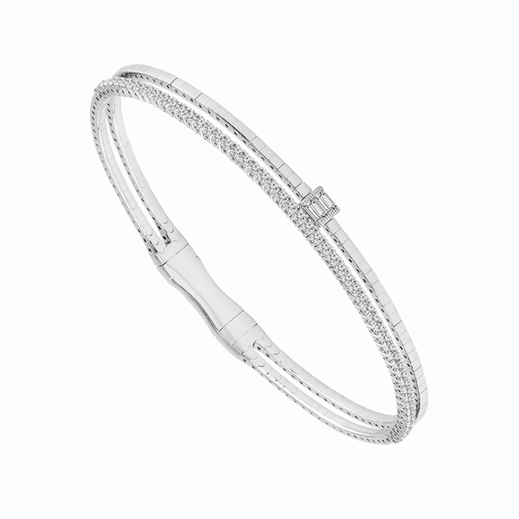 Titanium And 14K White Gold Double Row Diamond Flexie Bracelet