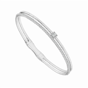 Titanium And 14K White Gold Double Row Diamond Flexie Bracelet