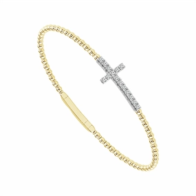 Titanium And 14K Yellow And White Gold Diamond Flexie Cross Bracelet