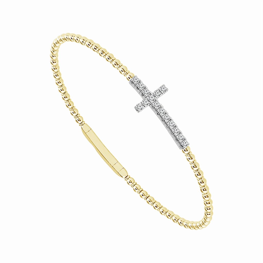 Titanium And 14K Yellow And White Gold Diamond Flexie Cross Bracelet