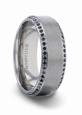 Titanium Champion 8mm Flat Brushed Center Black Sapphire Wedding Band