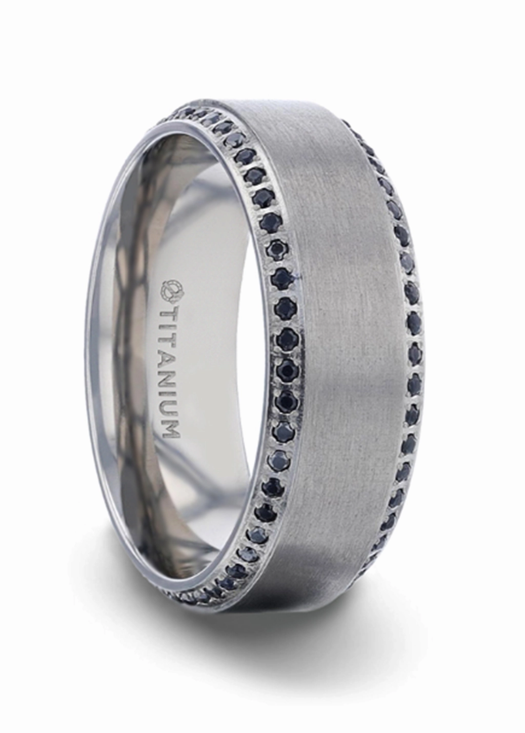 Titanium Champion 8mm Flat Brushed Center Black Sapphire Wedding Band