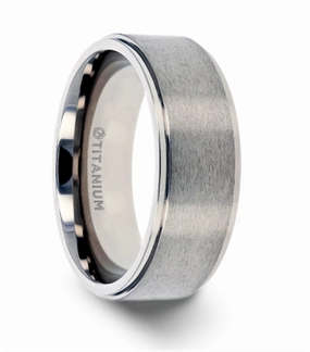 Titanium Rhinox Brushed Raised Center Step Edges Wedding Band