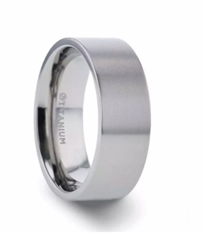 Titanium Solar 8mm Flat Profile Brushed Finish Wedding Band