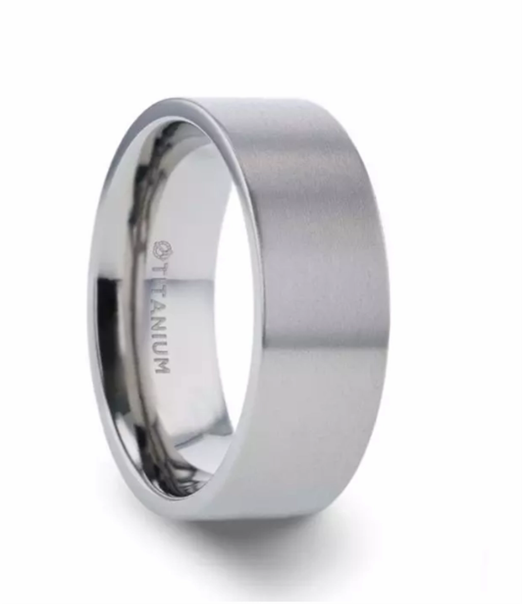 Titanium Solar 8mm Flat Profile Brushed Finish Wedding Band