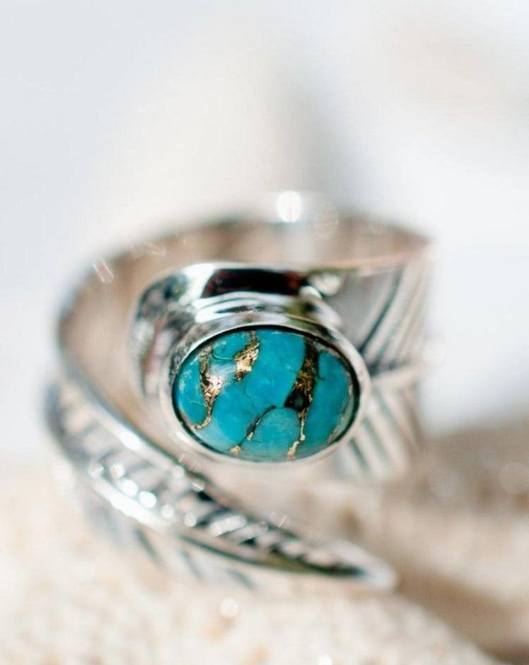 Tortuga Copper Turquoise Ring ~ Sterling Silver 925 ~ SMR130